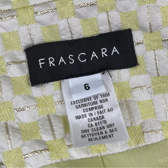 Frascara Cropped Metallic Checkered Evening Jacket Lime Green White Gold Size 6 - Picture 6 of 7